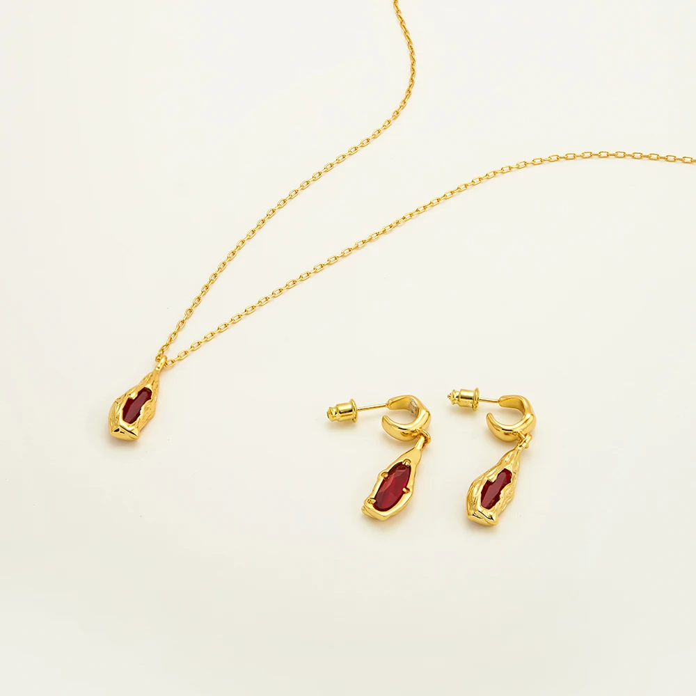 ENFASHION Aretes Imitation Ruby Lava Drop Earrings For Women's 18K Gold Color Earrings Stylish Fashion Jewelry Dating E241546