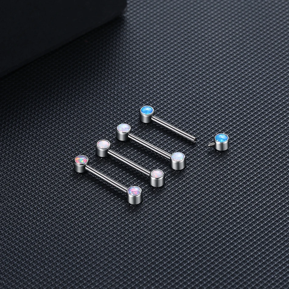1PC Titanium 14G Nipple Barbell Rings Opal Bezel Set Internal Thread Nipple Shield Mamilo Piercings Sexy Women Jewelry 12/14/16