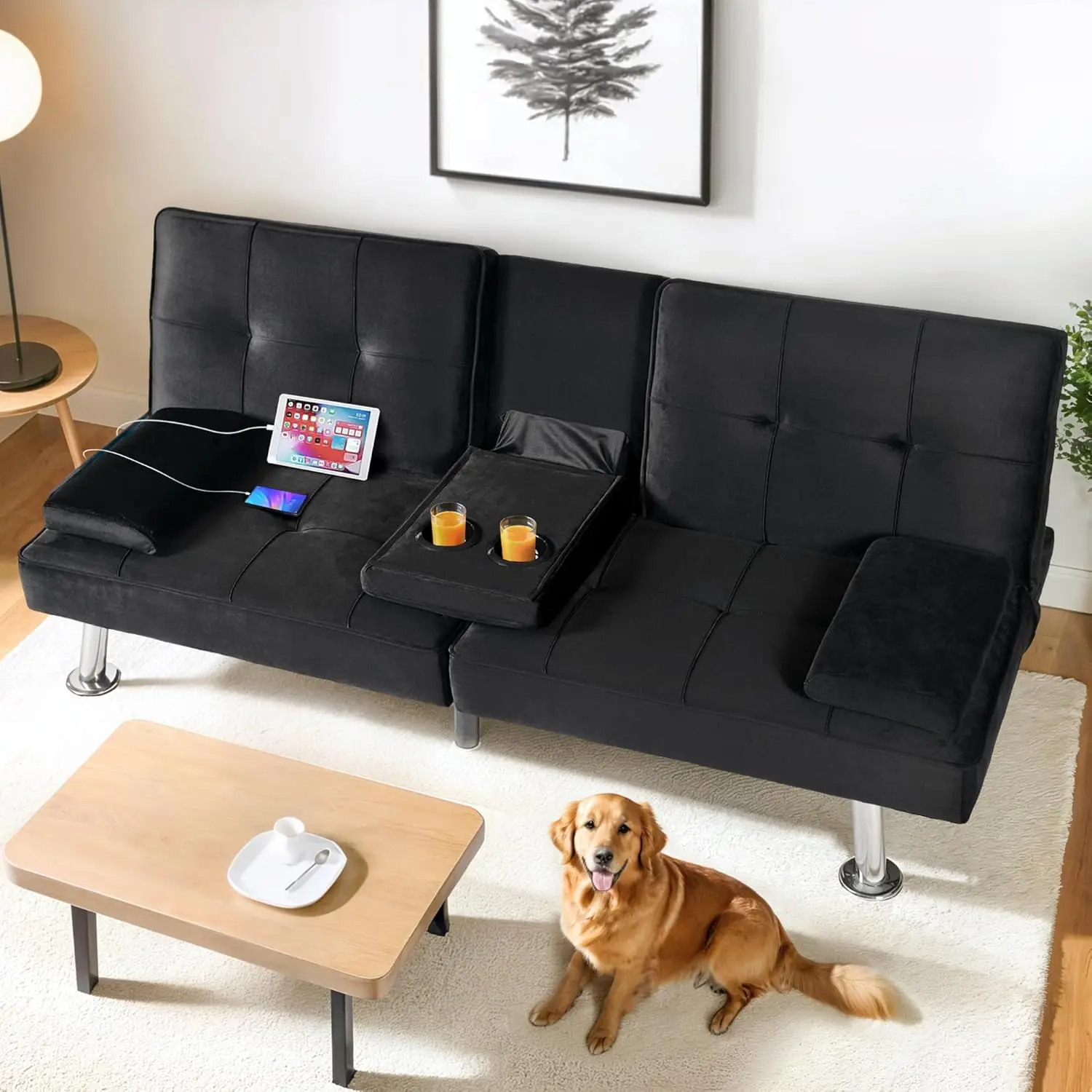 أريكة سرير فوتون مع منفذ شحن USB وType-C، أريكة نوم قابلة للتحويل مع مسند ظهر قابل للتعديل، مقعد Loveseat قابل للطي لـ Sm #1