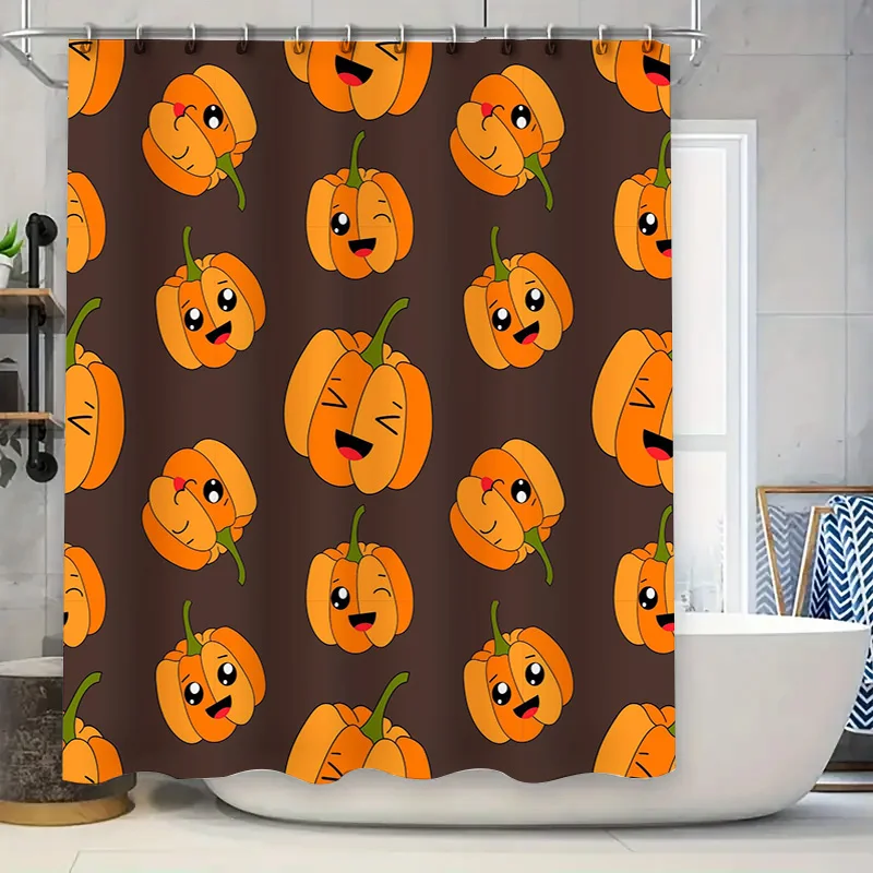 

Занавеска для душа в виде тыквы на тему Хэллоуина с мультяшными лицами для декора ванной комнаты темно-коричневого цвета, водонепроницаемая ткань с принтом des