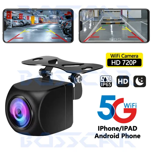 Imagen 2 del producto BOSSCAR-cámara de visión nocturna inalámbrica Universal, cámara de visión trasera HD para coche, impermeable, Wifi, cámara de marcha atrás, 5V, USB, 12V, compatible con Android IOS