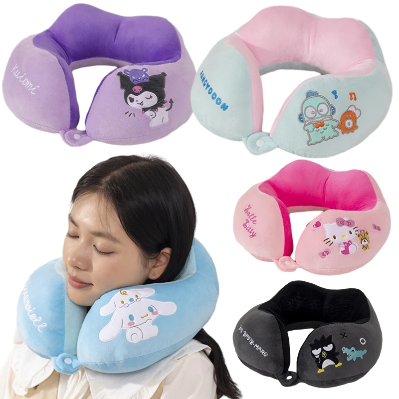 

Kawaii Sanrios Hello Kitty Kuromi My Melody Hangyodo Cinnamoroll Office Plush Nap Pillows Anime Soft Travel U-Shaped Neck Pillow