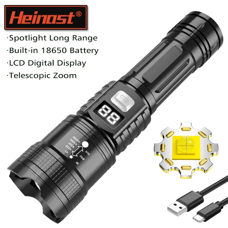 Heinast Multi Functional Ultra Bright Flashlight, USB Charging Waterproof Remote Illumination, Outdoor Camping and Fishing Tools