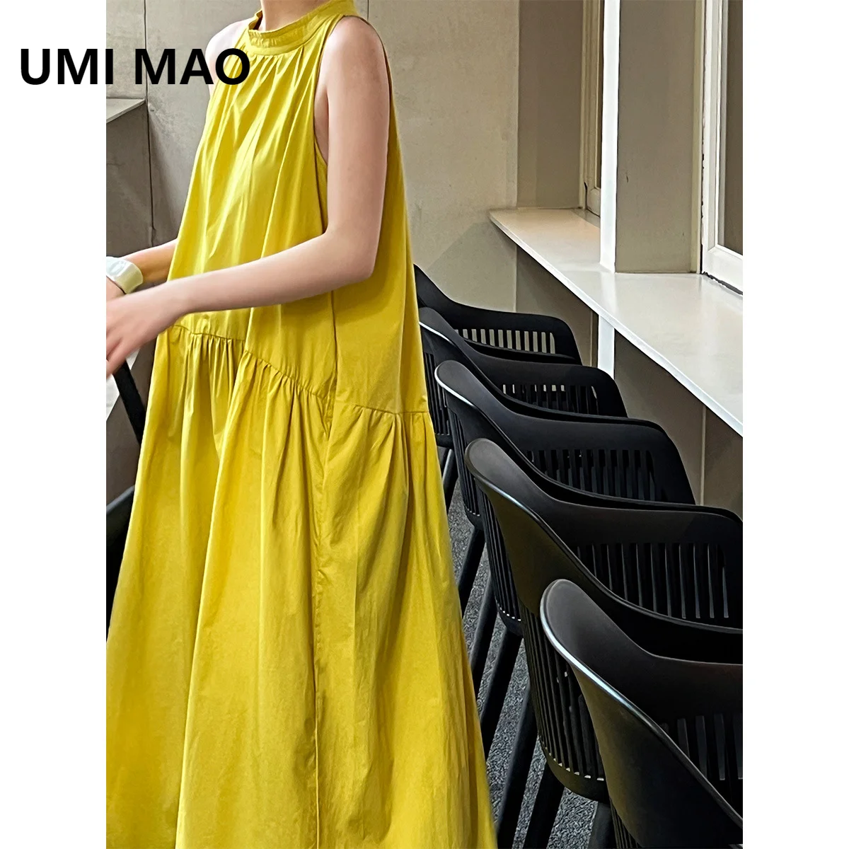 

UMI MAO Relaxing Lazy Sleeveless Hanging Neck Dress Summer Style Dazzling Off Shoulder Strap Dress Femme