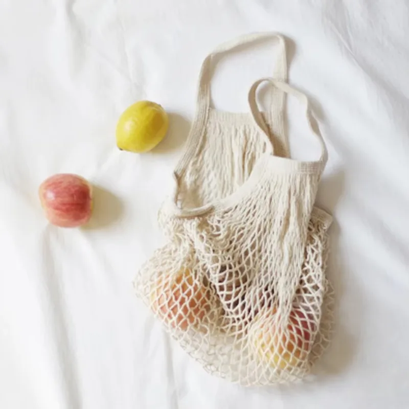 Reusable Cotton Mesh Shopping Bag Washable String Tote Bag for Grocery Fruit Vegetable Eco-Friendly Storage