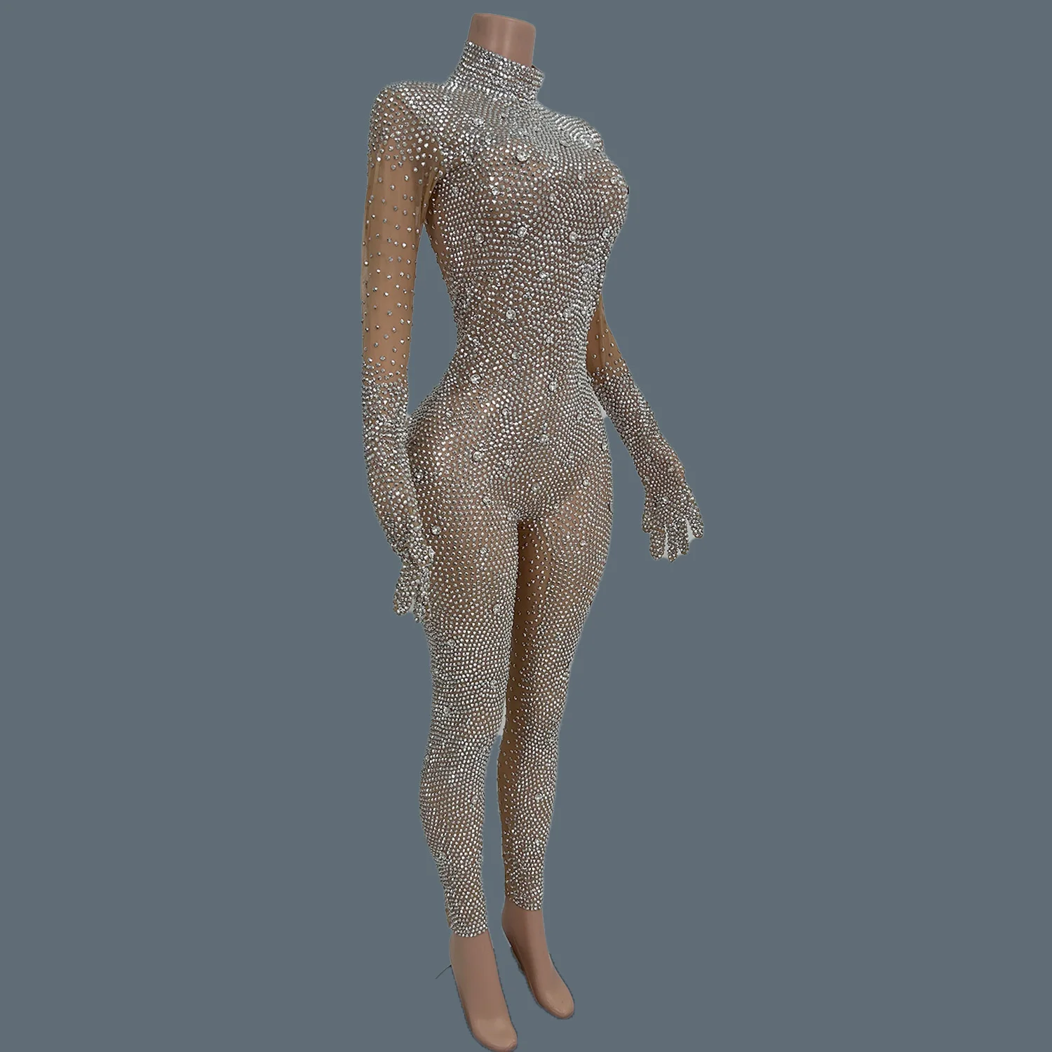 Sexy Full Sparkly Rhinestone Jumpsuit for Women Bodycon Luxury Costume Party Club Bright Stage Singer Performance Wear Shizuan