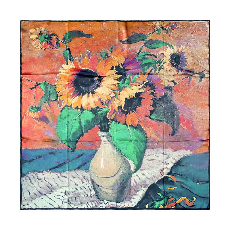 

Soft Silk Scarf 110CM Women Square Pure Silk Shawl Hand Rolled Edges Scarves Female 110CM Foulard Femme Head Neck Accessories