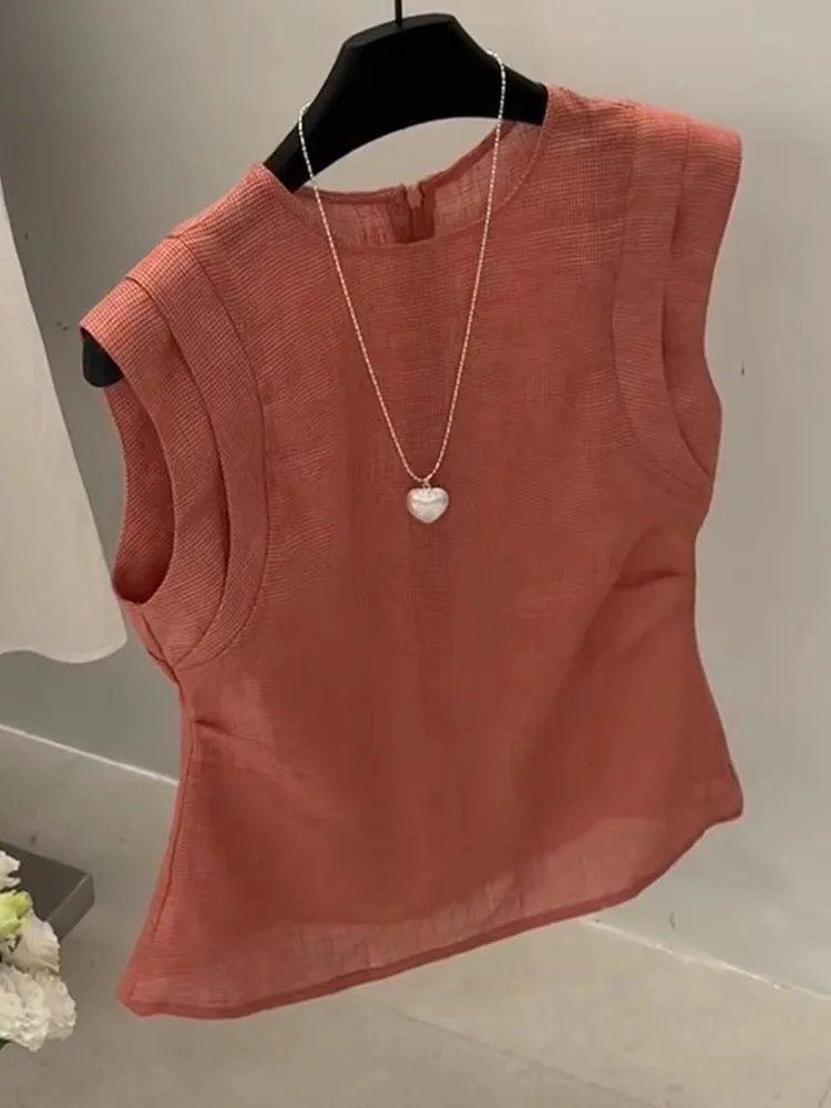 

Шикарный оранжевый круглый клетчатый женский летний простой топ Ele Fce, корейский шелковый материал прямого кроя для поездок на работу