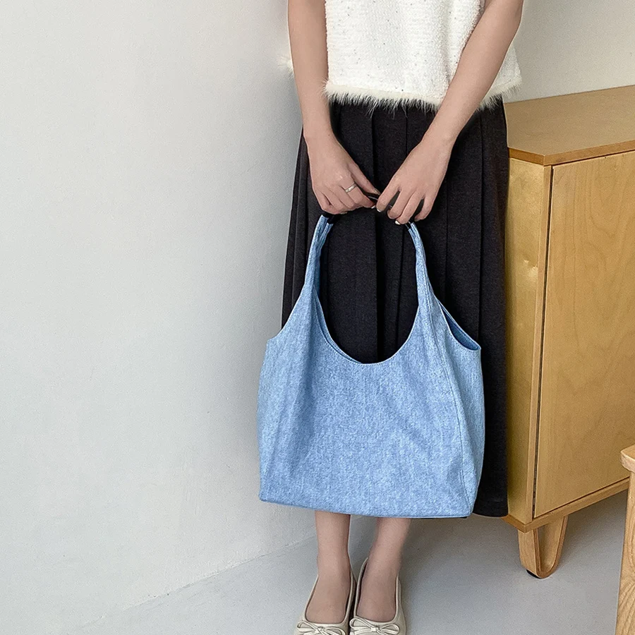 

Простая пригородная сумка-тоут, женские джинсовые синие сумки большой вместимости, повседневная сумка для отдыха на одно плечо, подмышки, повседневный клатч