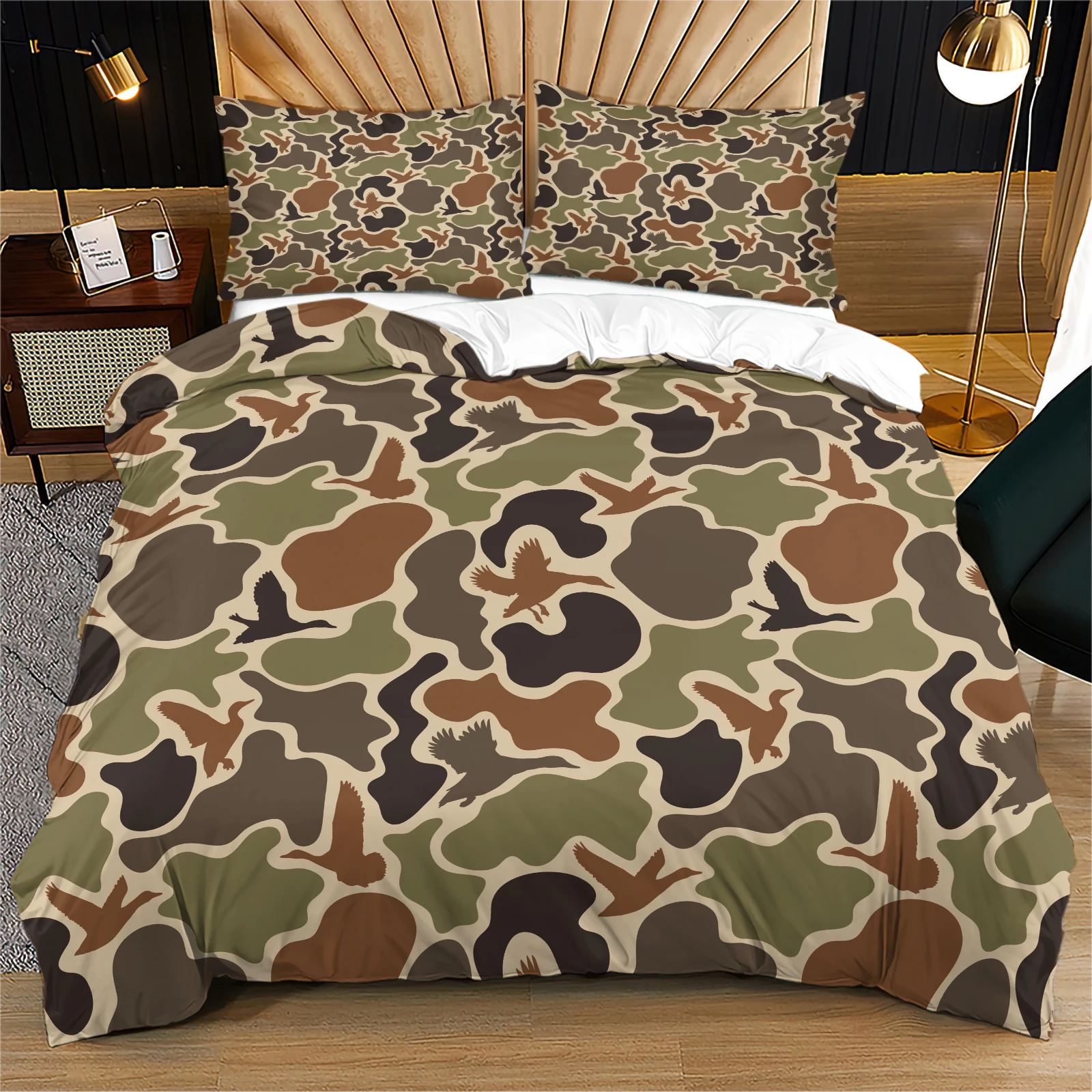 Camouflage Duck Hunting Duvet Cover Set Polyester Bedding Set Single Twin Full Queen King Size Hunting Camo Flying Duck Print