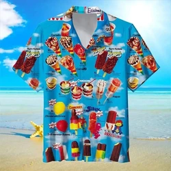 Summer Men's Ice Cream Shirt Casual Hawaiian Holiday Popsicle Lapel Shirt Single Breasted Female Beach Cool Oversized Clothing