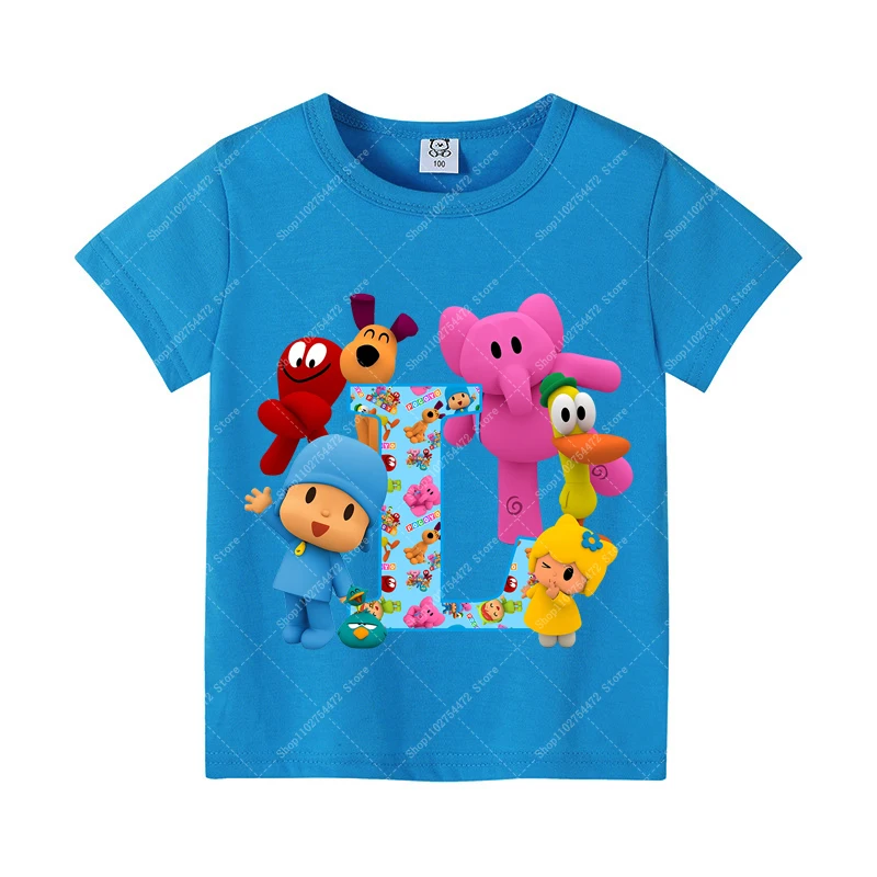 Kids Short Sleeve Tops Summer Clothes Pocoyoed Boy Cotton T-shirt Girl Cartoon Cute Tee Casual Clothing T Shirt Birthday Gifts view 4