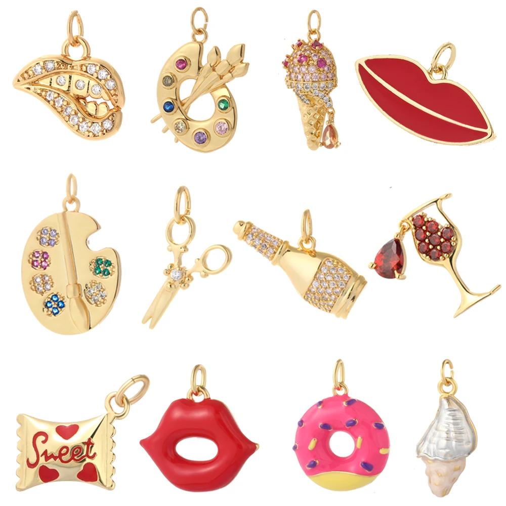 Cute Ice Cream Doughnut Charm for Jewelry Making Gold Color Mouth Jewery Diy Earrings Bracelets Keychain and High-quality Dijes