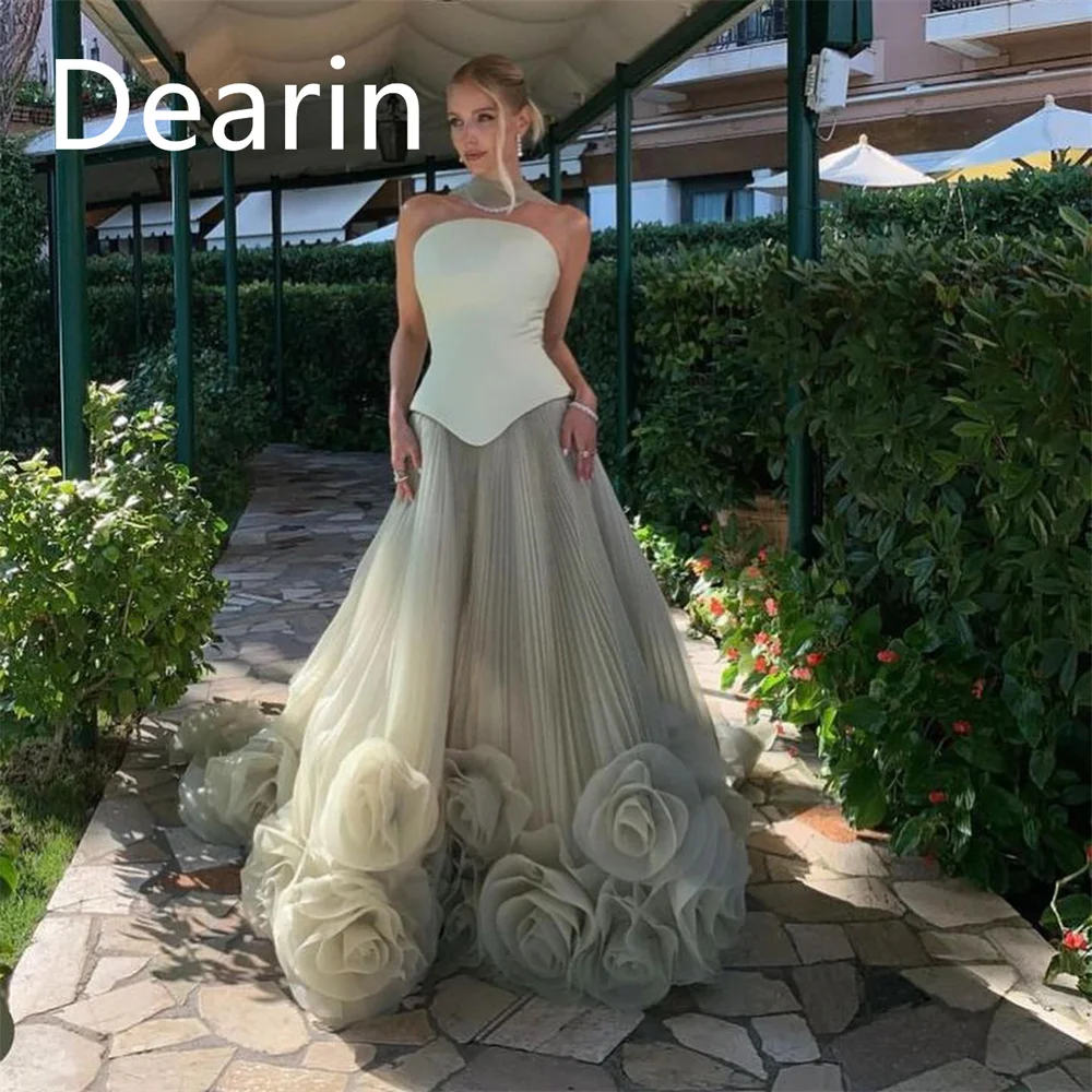 

Customized Prom Dress Formal Women Dearin Strapless A-line Floor Length Skirts Tulle Bespoke Occasion Dresses Evening Gown