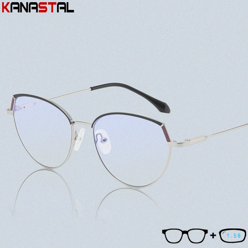 Women's Blue Light Blocking Reading Glasses Metal Bicolor Men Computer Cat Eyeglasses Frame Optical Lens Prescription Eyewear