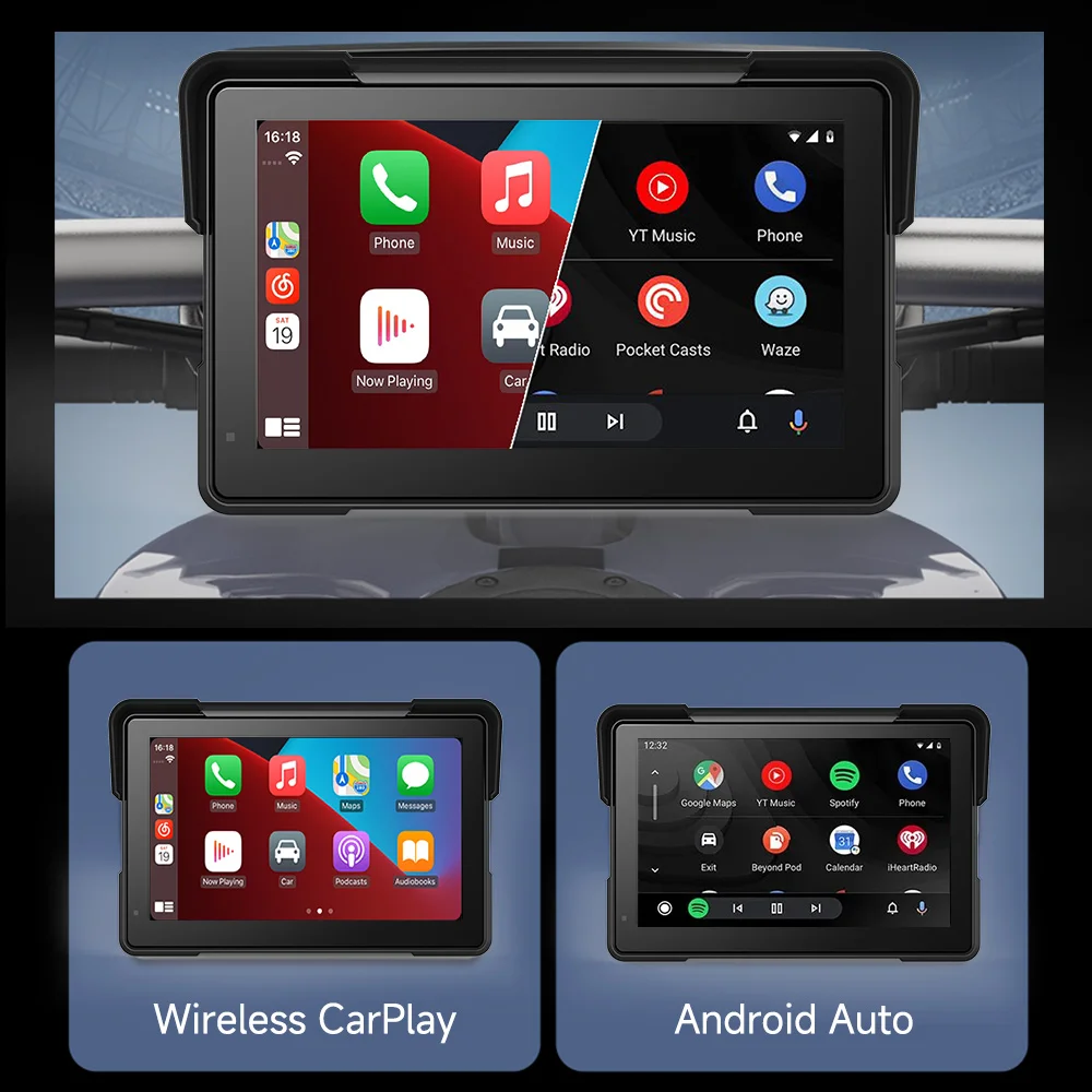 JIUYIN 7-дюймовый мотоциклетный навигационный 2K IPX8 беспроводной CarPlay Android Auto Airplay экран монитор мотоцикла BT Wi-Fi