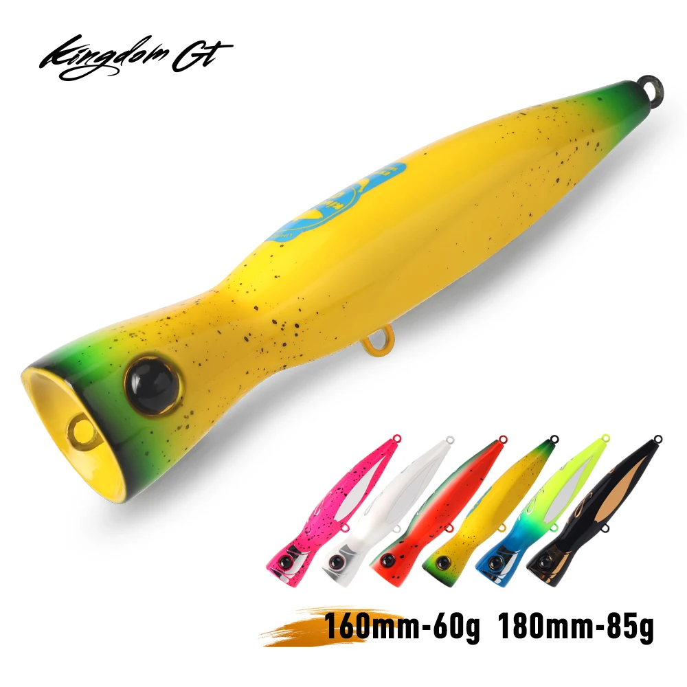 Leurre de pêche KINGDOM GT Topwater Popper 60g 85g 160mm 185mm pour thon et bleu-vert en eau salée, leurre dur artificiel pour la pêche en bateau