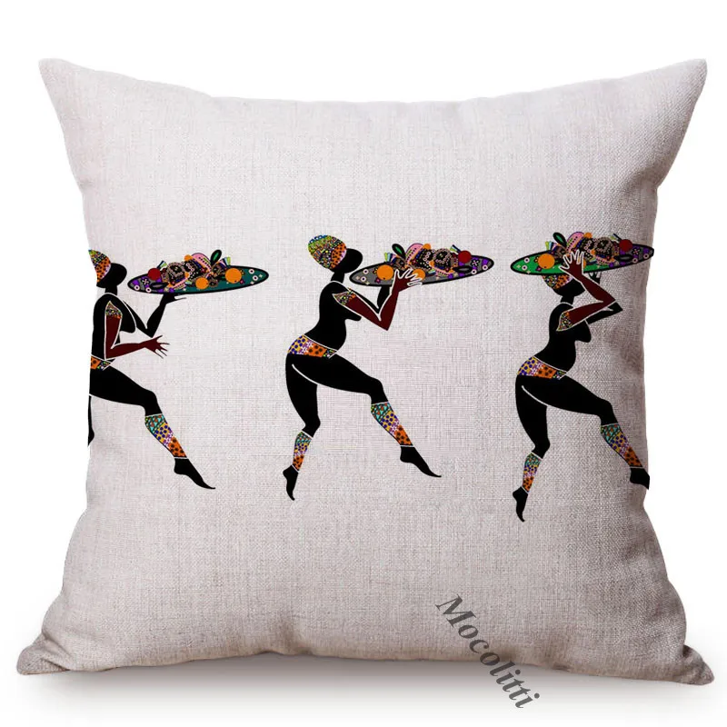 Hand Painted Africa Abstract Art Decoration Pillow Cover Colorful African Women Dancing Exotic Cotton Linen Sofa Cushion Cover
