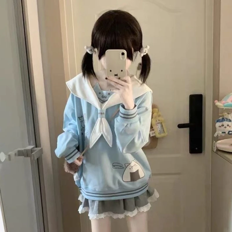 

Deeptown Kawaii Japanese Style Pullover Women Harajuku Sweet Cartoon Sweatshirt Cutecore Lolita Oversize Sailor Collar Pullovers
