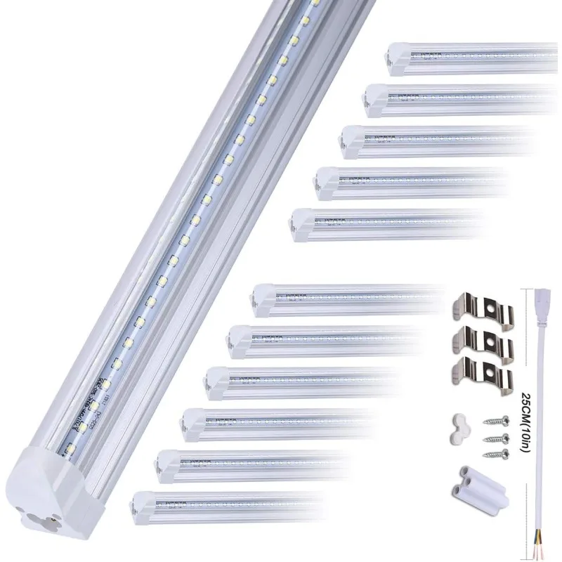 

8FT LED Shop Light Tube Fixture，72W Dual-Sided V-Shape Integrated LED Tube Lights, 7200LM, AC85-277V, SMD2835 Clear Cover, Cool