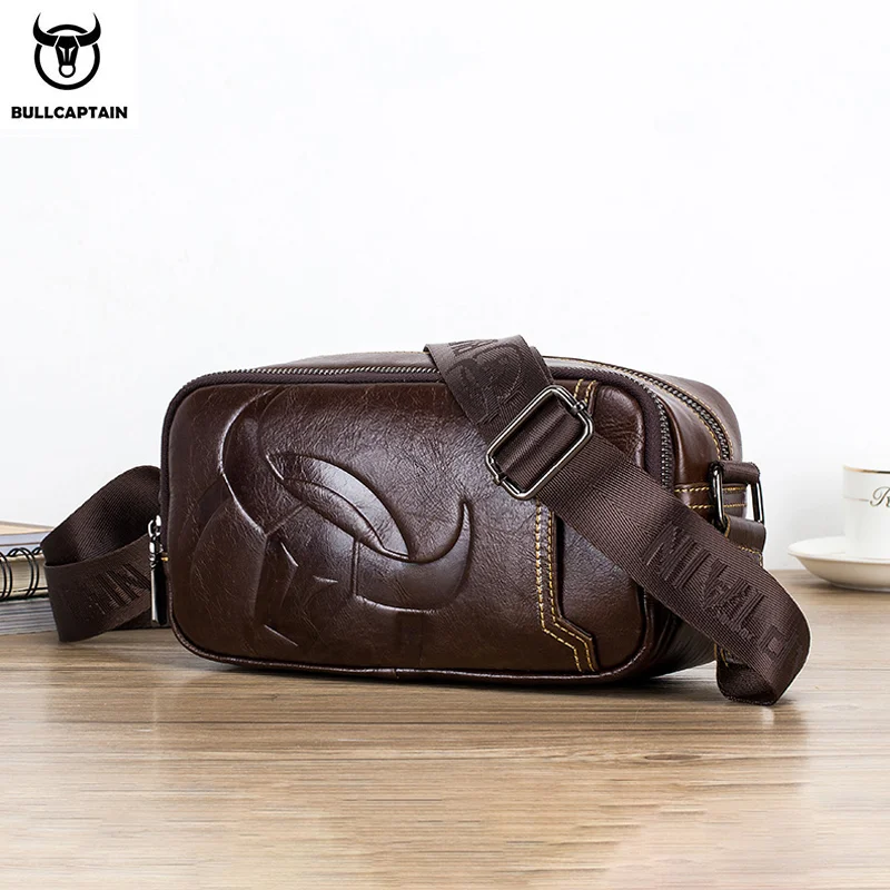 BULLCAPTAIN-Bolso cruzado de hombro para hombre, bandolera de cuero genuino, de negocios, a la moda, de alta calidad