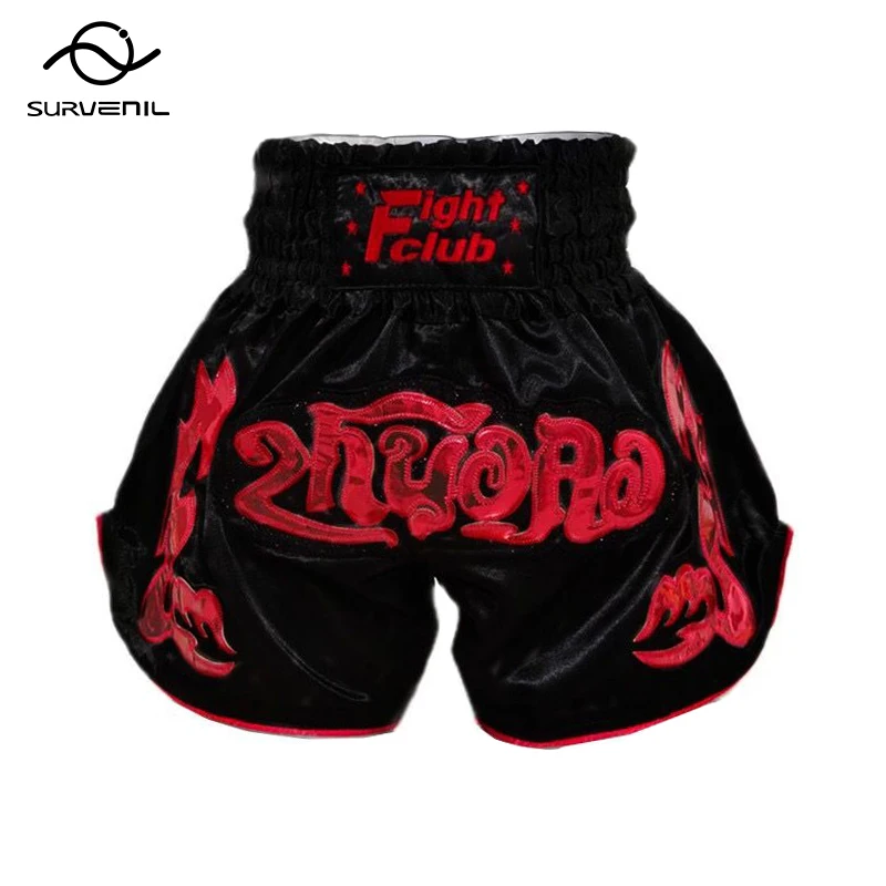 Spodenki Muay Thai męskie dziecięce spodenki bokserskie damskie haftowane satynowe spodnie Kickboxing spodenki MMA Sanda Grappling walka odzież treningowa