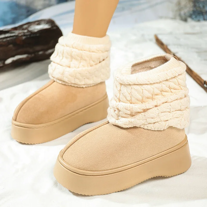 

Thick Bottom Thicken Plush Snow Boots for Women Winter Faux Suede Platform Ankle Boots Woman Fashion Patchwork Warm Cotton Shoes