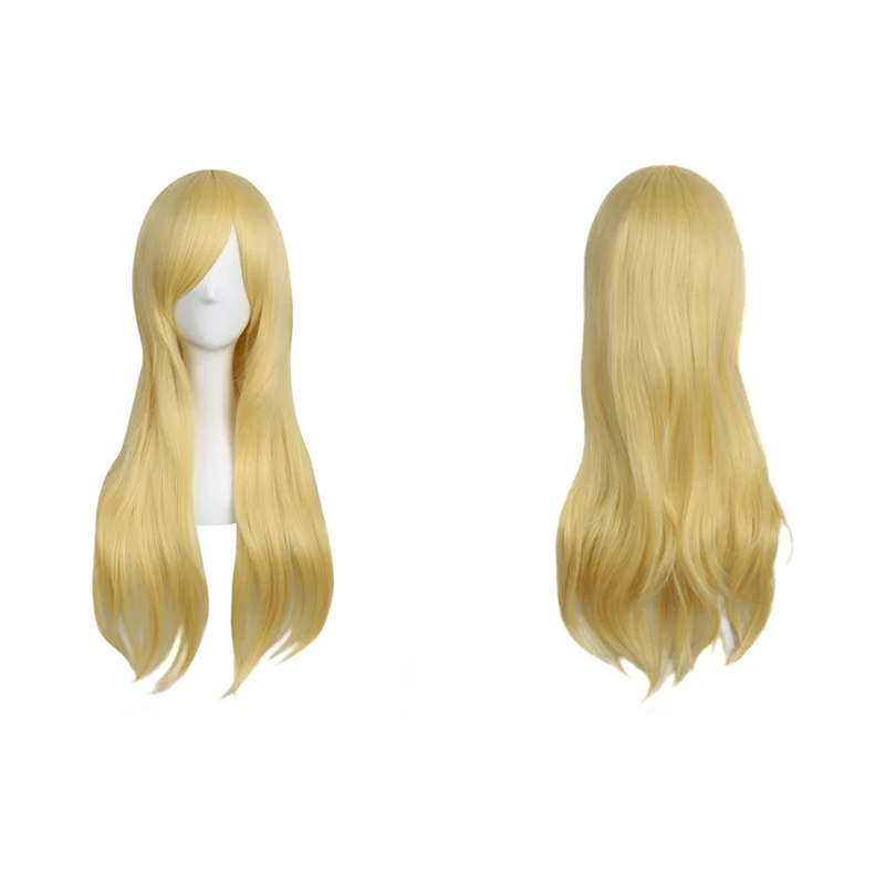 Rambut Keriting Bergelombang 28 Inci dengan Poni Wig Sintetis Cosplay Cocok untuk Penataan Pakaian Wanita, Anime, Game, dan Halloween