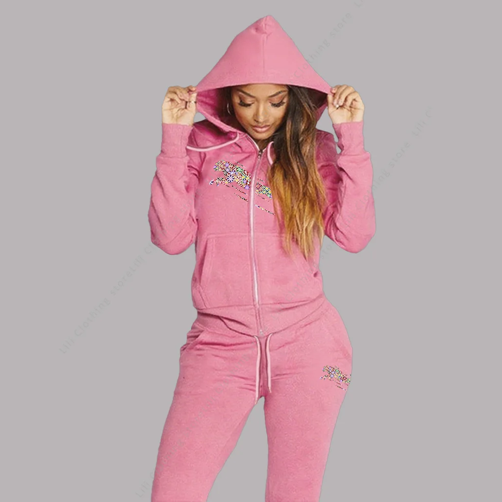 Traje de chándal para mujer, sudaderas con capucha estéticas, pantalones de chándal, conjunto de 2 piezas, cárdigan con cremallera, ropa deportiva de alta calidad, conjuntos de pantalones para mujer