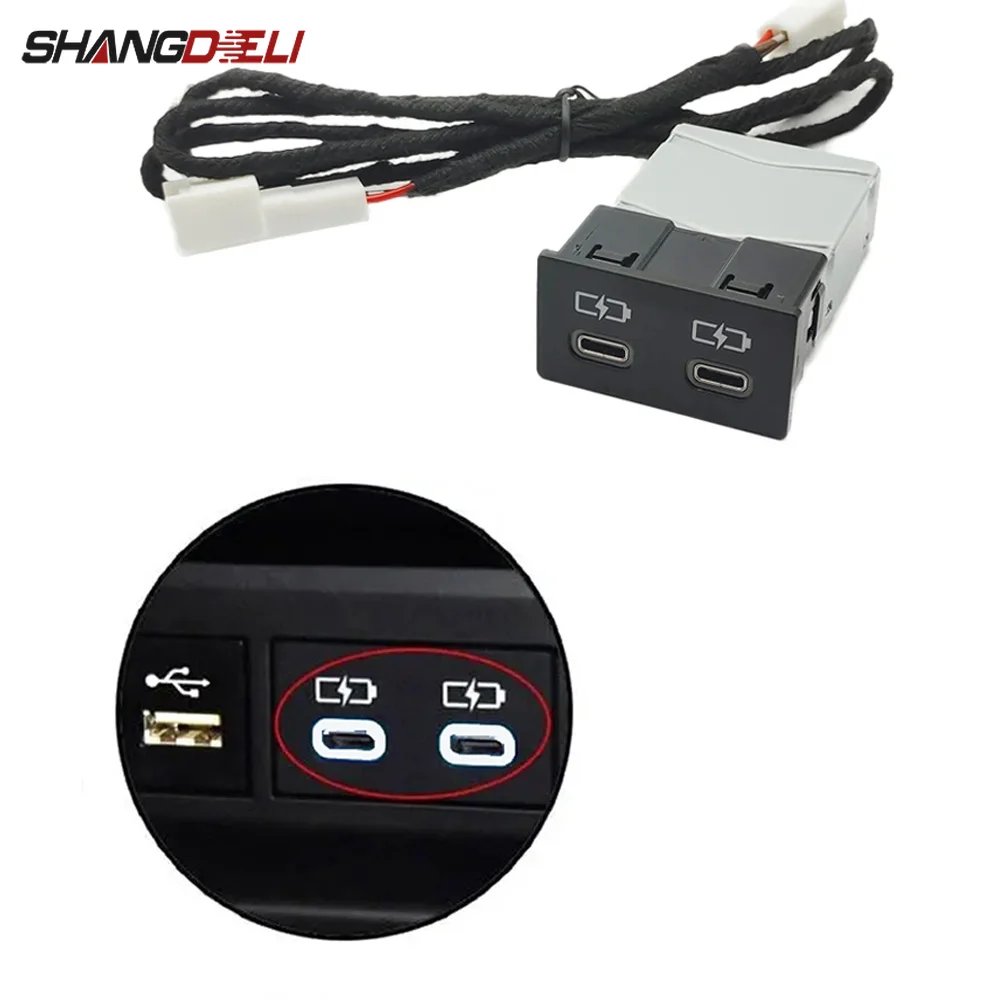 

Автомобильное зарядное устройство с белым светом, двойной порт TYPE-C PD, адаптер для зарядки для Toyota Sienna Camry Corolla RAV4 Land Cruiser 18-22