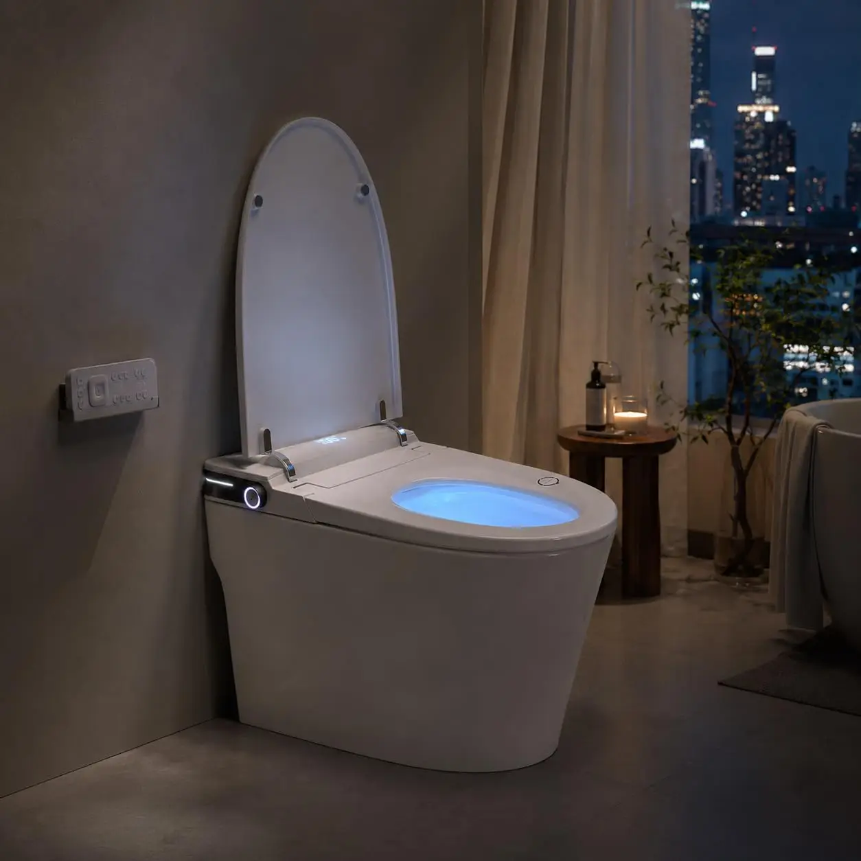Smart Toilet With Built In Bidet One Piece Ceramic Bidet Toilet Auto Flush Auto Lid Foot Sensor Flush Instant Warm Water Sprayer Warm Air Dryer Ambient Night Light White