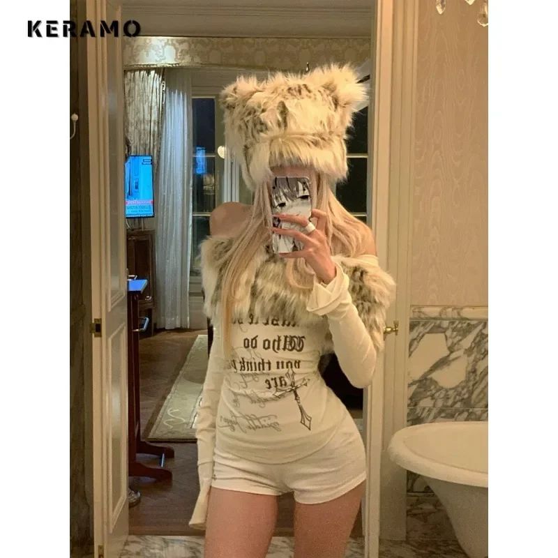 Sexy Casual Letter Print Long Sleeve Slash Neck T-Shirts Women's Fashion Hotsweet Club Y2K Sheath Patchwork Coquette Tees Tops