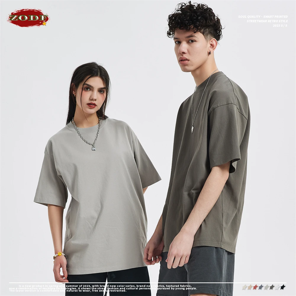 ZODF 2024 Spring Summer Washed Solid T Shirts For Men Loose Unisex 310gsm Cotton Heavy Weight T-Shirt Brand Tops HY0064