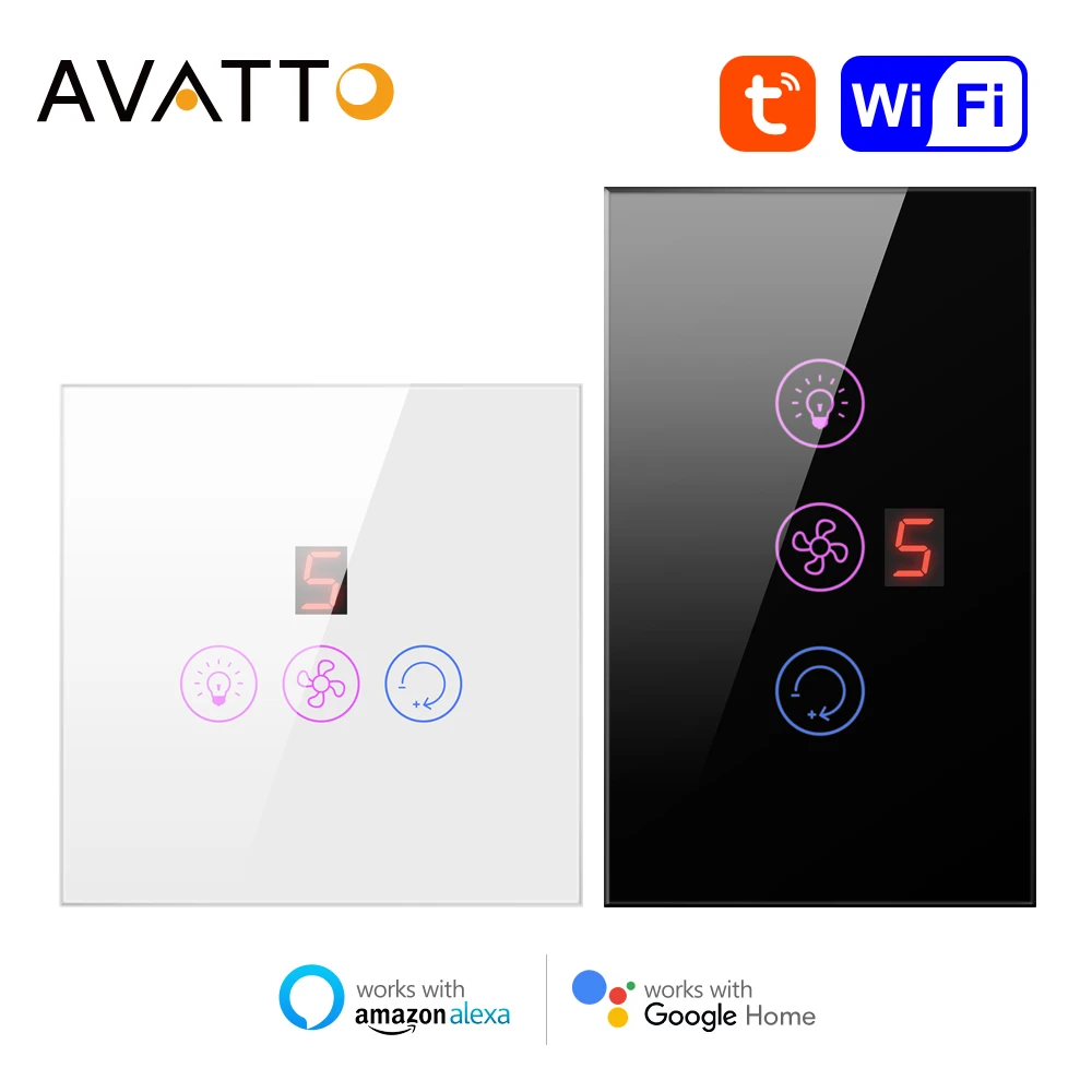 AVATTO EU/US Tuya Smart WIFI Fan Light Switch, interruttore della lampada del ventilatore da soffitto telecomando vari controlli di velocità