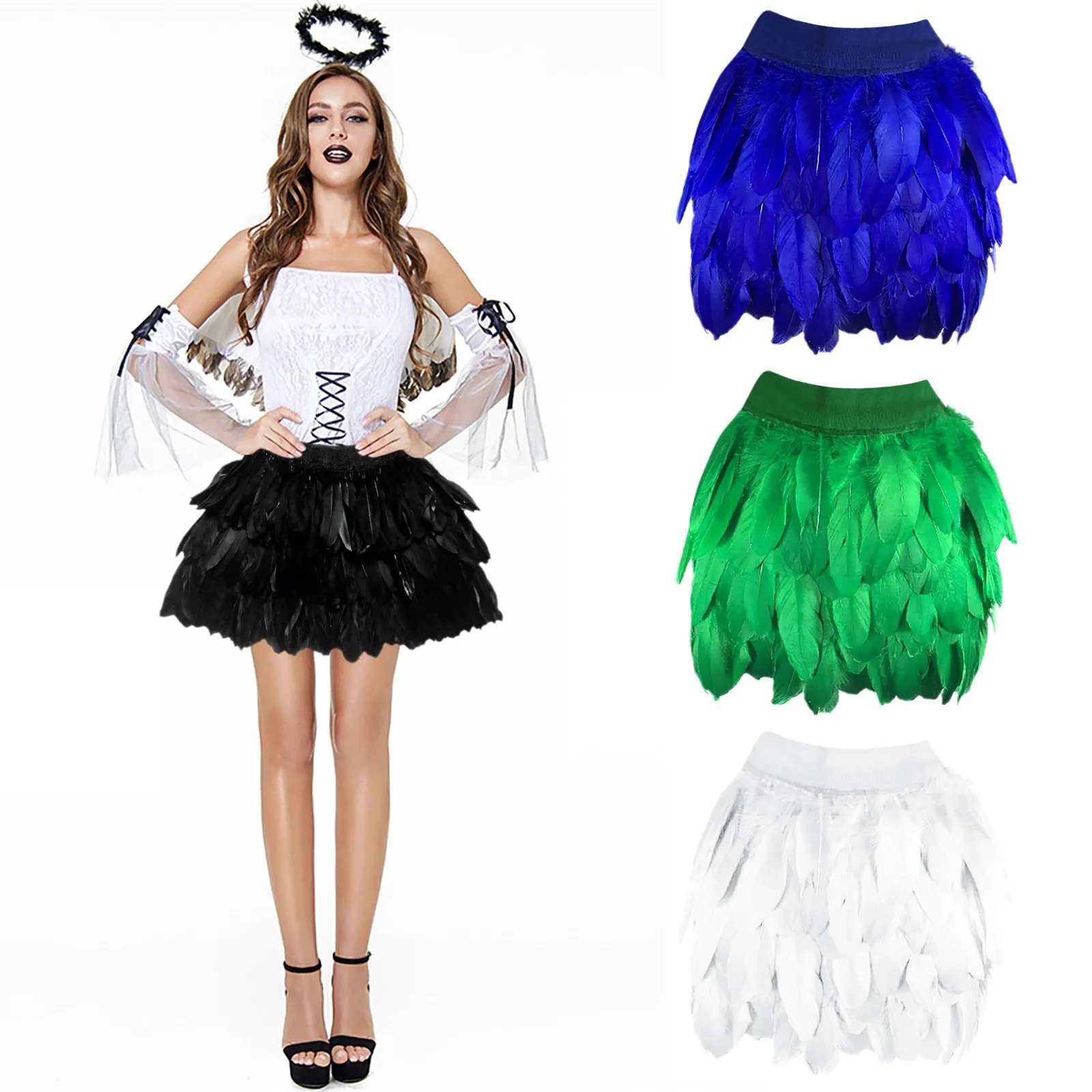 Women'S European And American Stage Performance Clothing Feather Half Body Skirt Fashion Luxury Feather Patchwork Short Skirt