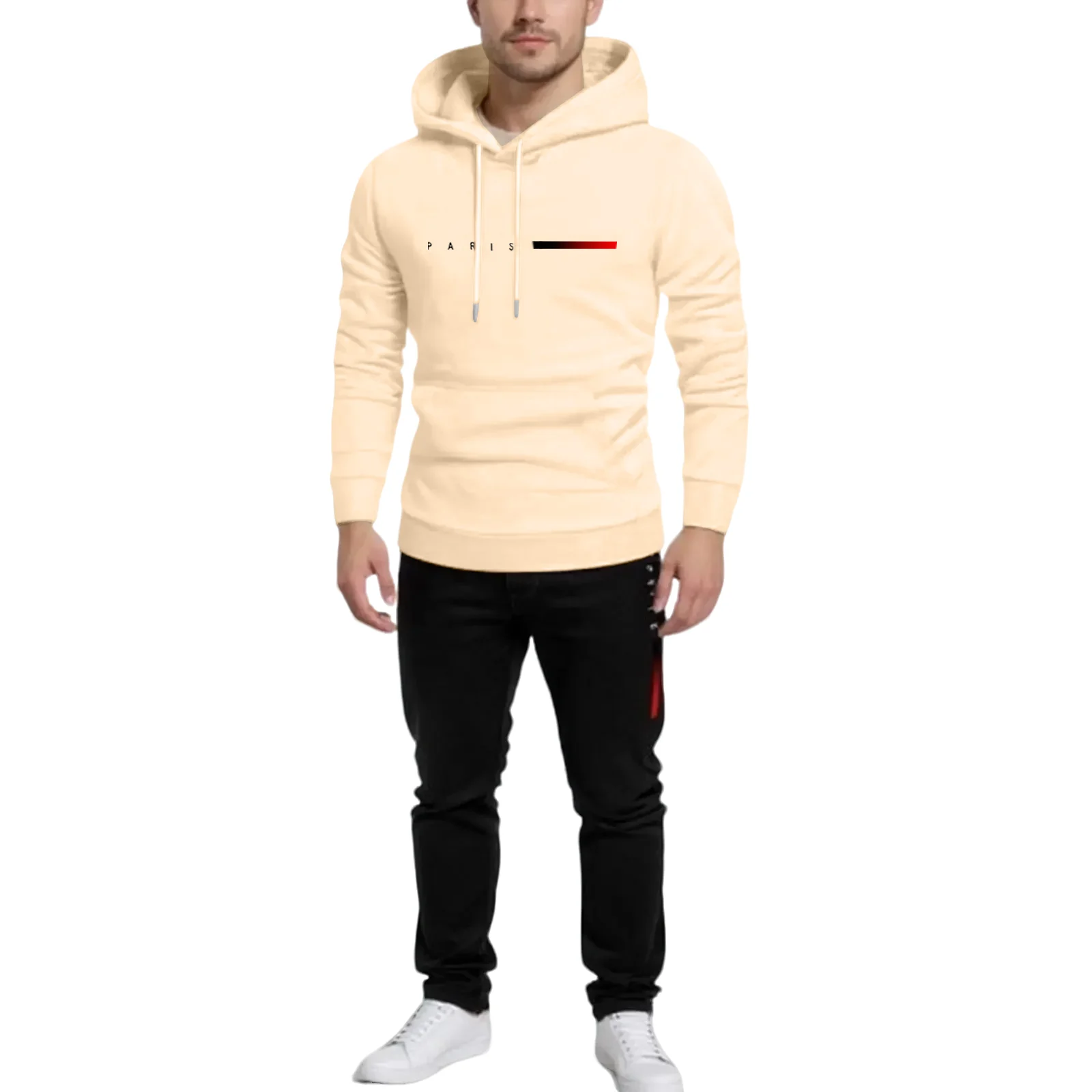 

Men'S Hooded Drawstring Loose Sports Suit Letter Print Fashionable Two-Piece Suit Daily Trend Sweatshirt Trousers Suit