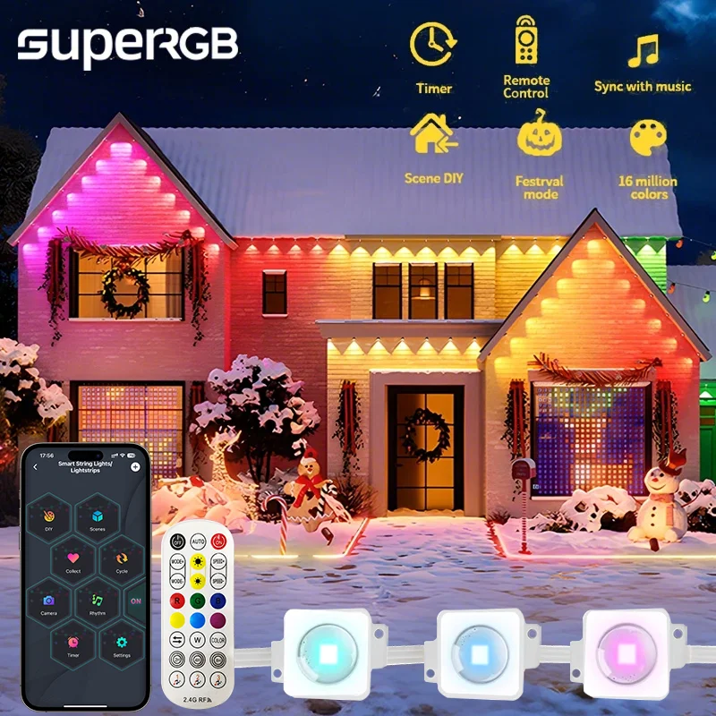 

20 м перманентное Наружное освещение APP Bluetooth RGB фотолента Водонепроницаемая полный дом фотолента рождественское свадебное освещение