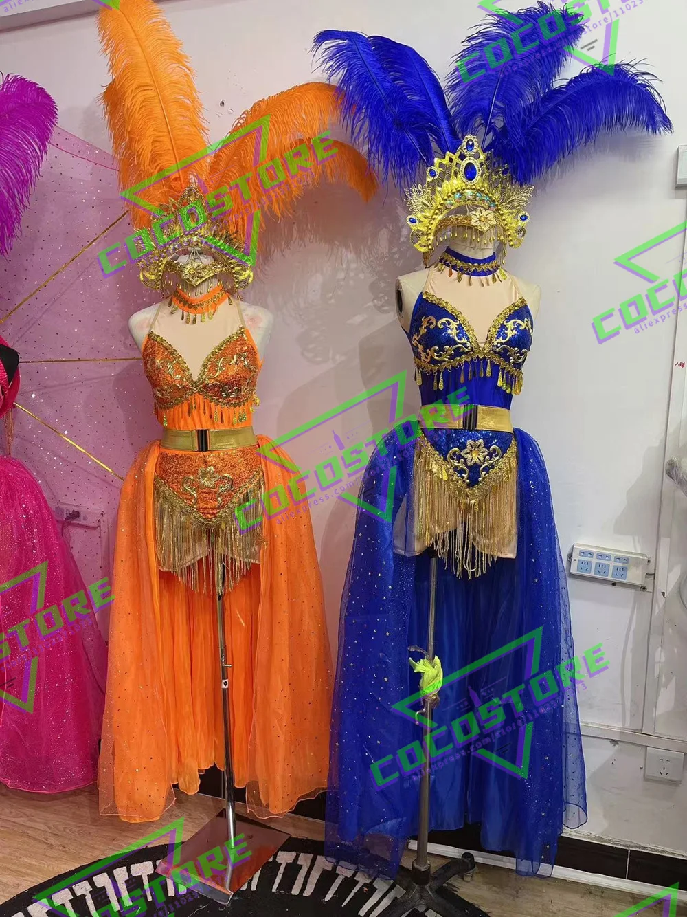 Samba Costume Carnival Brazilian Dancer Ostrich Hair Stage Show Feather Dance Costumes Opening Ceremony Performance Clothes Set