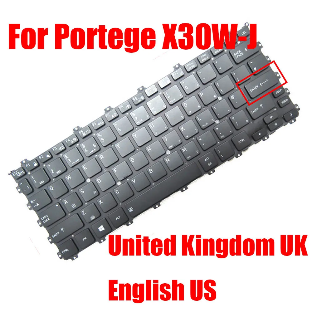 With Backlit UK US Laptop Keyboard For Dynabook For Portege X30W-J United Kingdom English Black Without Pointing New