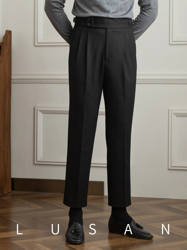 High Quality Winter All-Matching Naples High Waist Straight Pants Casual Retro Fishbone Brushed Warm Suit Pants