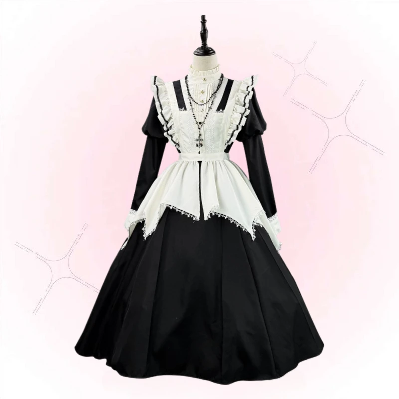 Image of Schwarzes Altbares Schloss Gotisches Dienstmädchen-Cosplay-Kostüm S-5XL Haushälterin Steward Butler Kleid Café-Kellnerin Anzug Kellnerin Party-Outfit