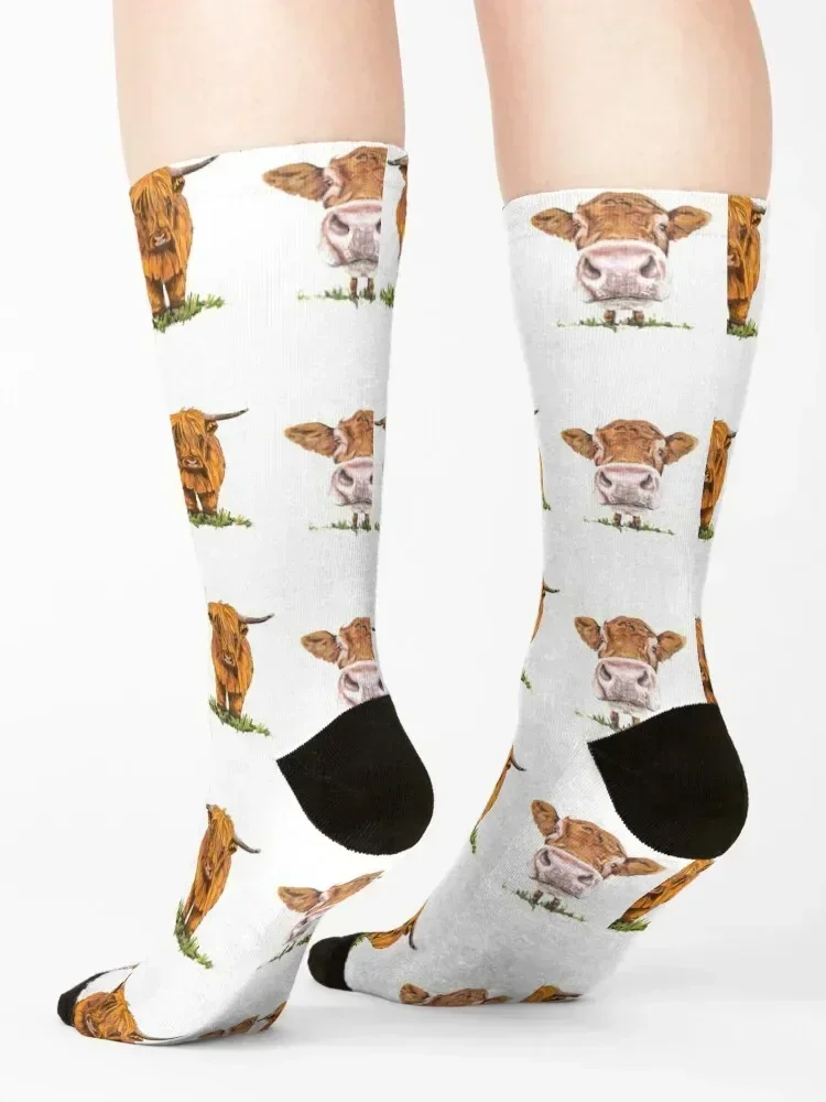 Cute Cow and Heilan’ Coo Socks sport cartoon winter luxe Man Socks Women's
