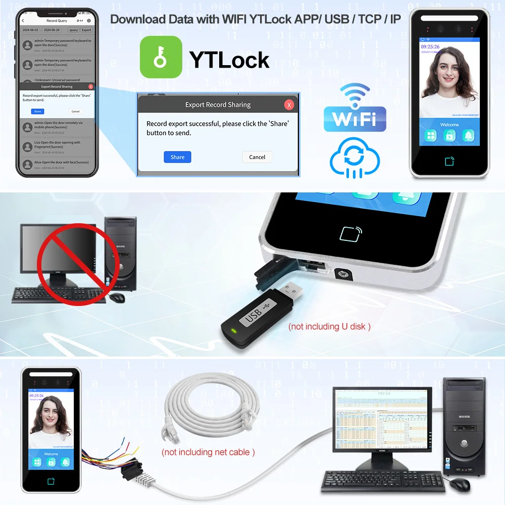 WiFi APP Dynamic Facial Recognition TCP IP USB Time Attendance Device 5000 Face RFID Metal Touch Keypad Access Control System