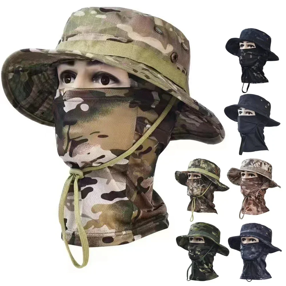 

Balaclava Fishing Cap Full Face Mask Set Men Summer Snapback Sun Hat Outdoor Hunting Camouflage Balaclava Fishier Man Hat