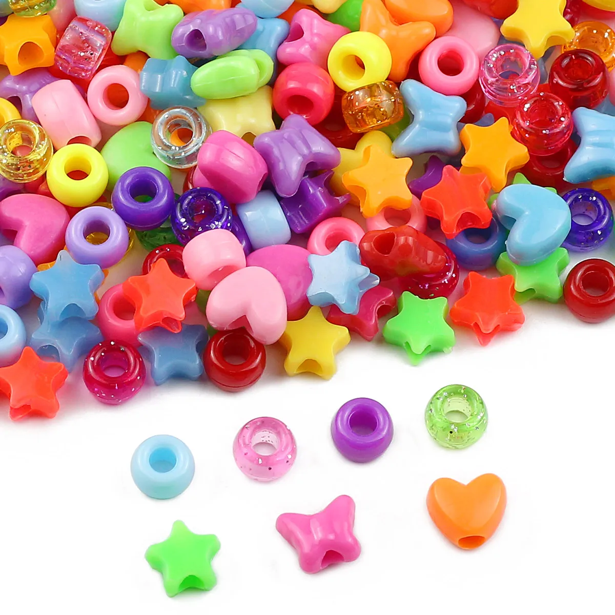 200-1000pcs Acrylic Multicolor Large Hole Pony Beads For DIY Jewelry Making Christmas Necklaces Friendship Bracelets Accessories