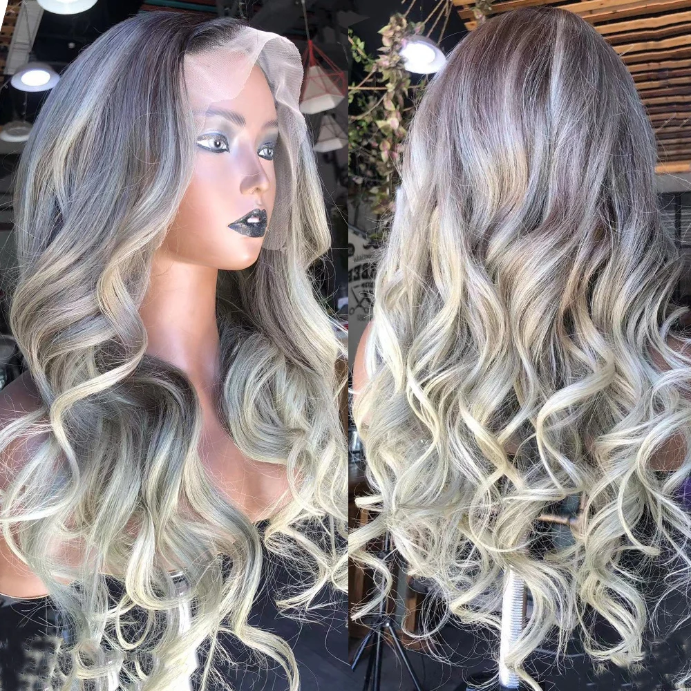 

28” Ash Vanilla Blonde Highlights Wig Luxury 100% Virgin Human Hair HD Invisible Lace Front Wig 13x6” Salon Customization 200%