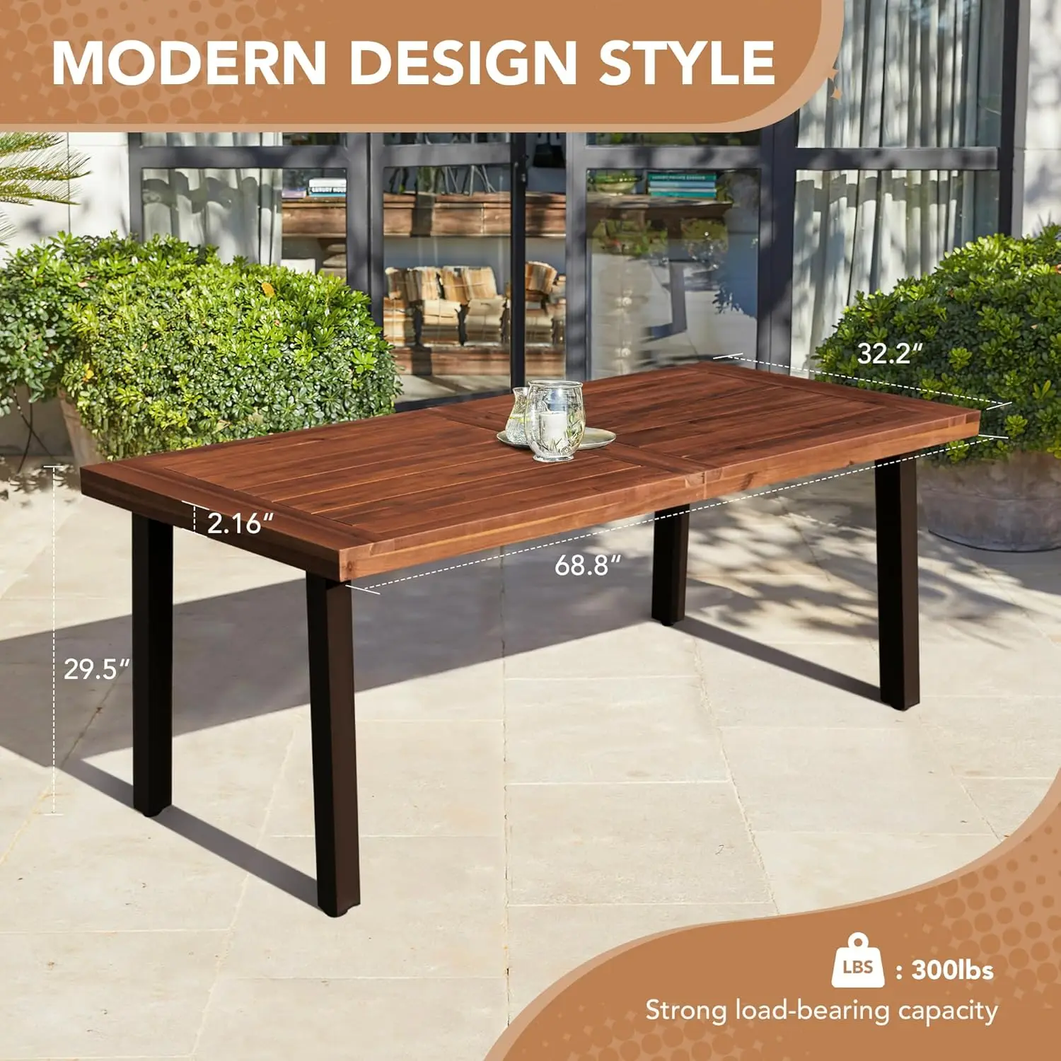 Acacia Wood Dining Table 6-Person Indoor Outdoor Table, 69 * 33 * 30 inch (Natural)