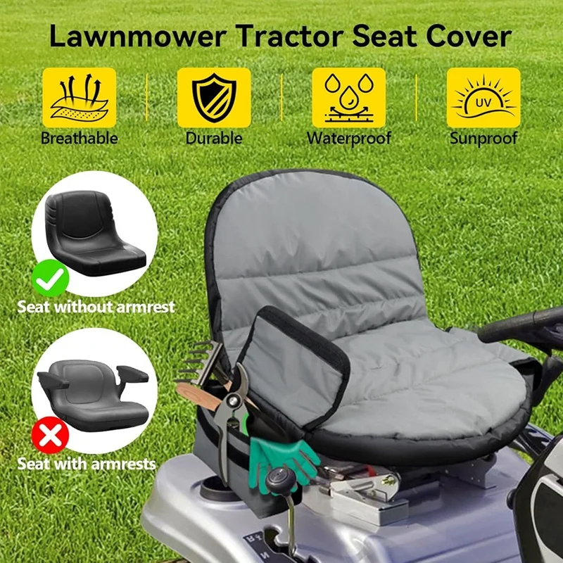Universal Riding Lawn Mower Seat Cover with Drink Pouch, Lawnmower Cushioned Covers Heavy Duty for /-ABFB