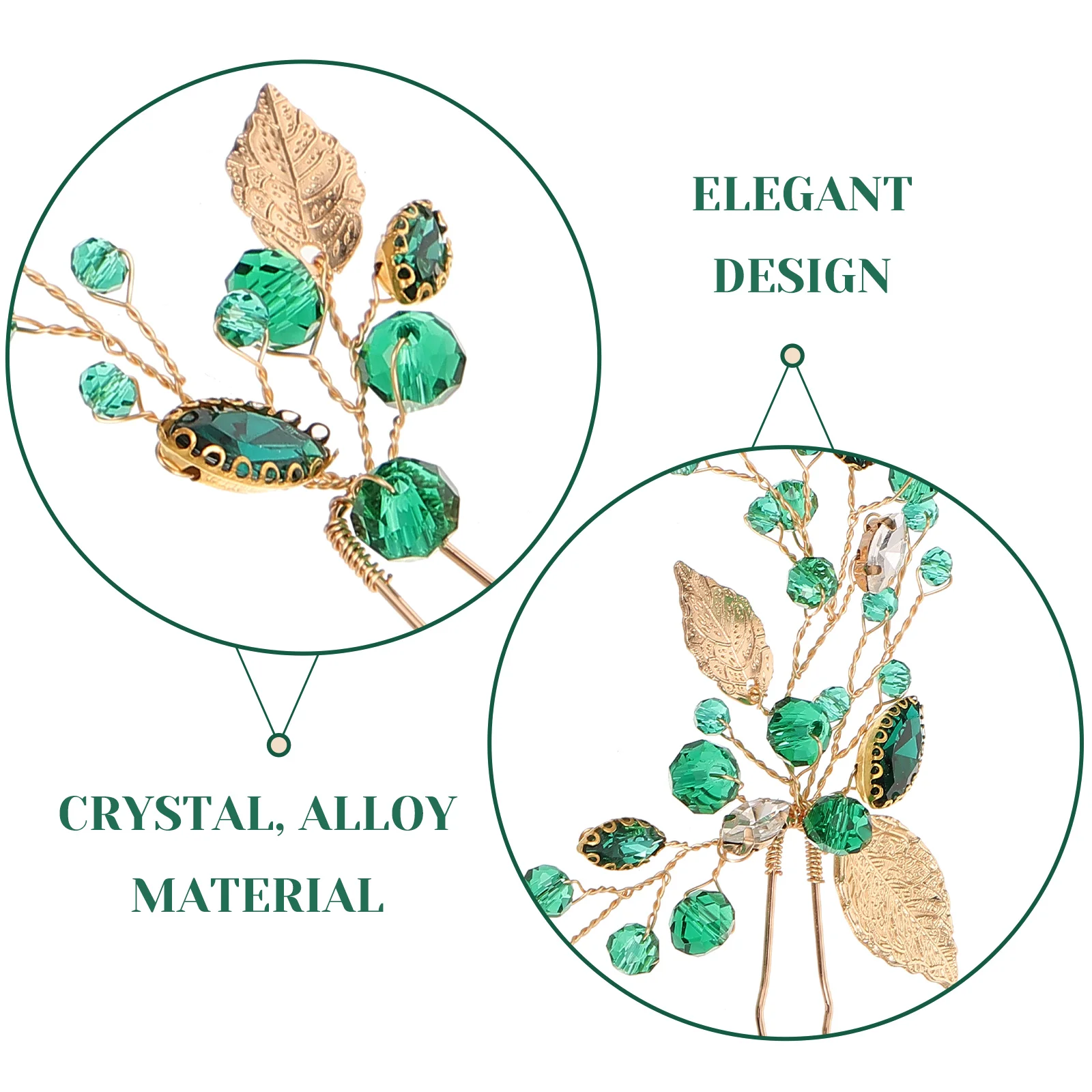 

3pcs Green Leaf Hairpin Crystal Fork Decorative Bridal Pins Wedding Accessories Bridesmaid Headdress Hair Styling Tool
