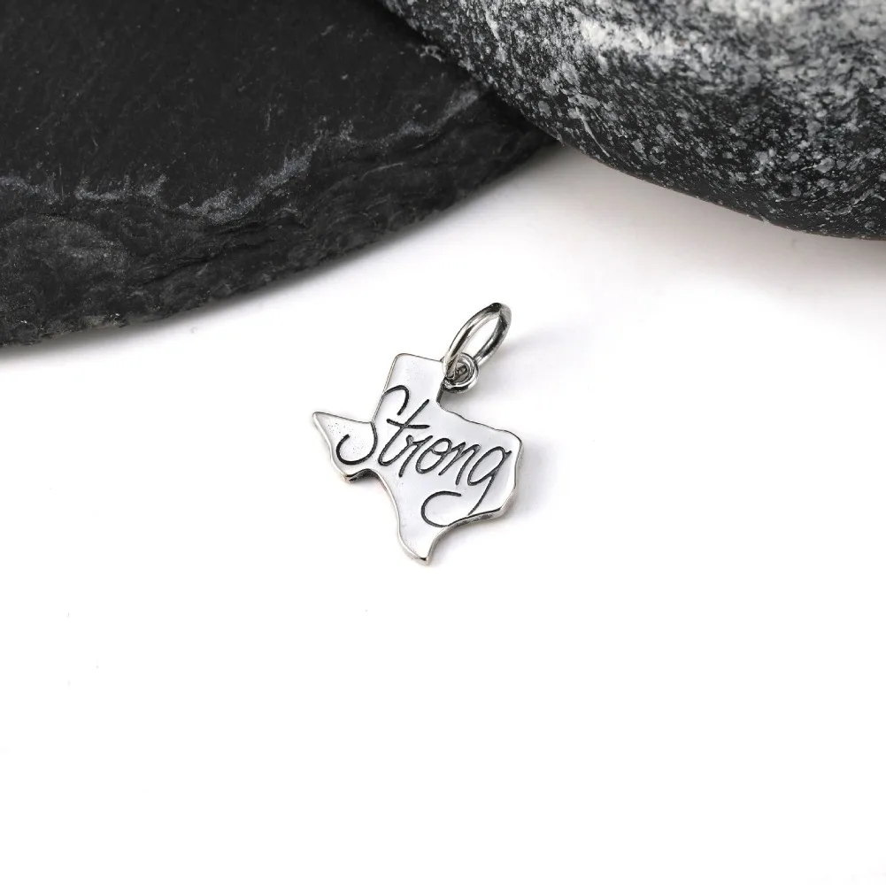 S925 Silver Ghost Texas Map Chick Round Engraved Charms Pendants Fit Bracelet Necklace Women DIY Hand‑made Jewelry